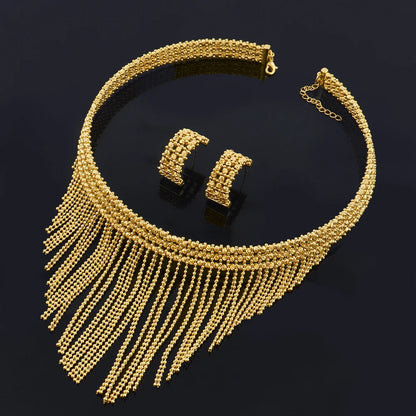 Luxury 24K Gold Plated Jeweler Necklace Bracelet Ring Earrings Set for Women Bride Charms Jewelry Set Gift for Party Wedding