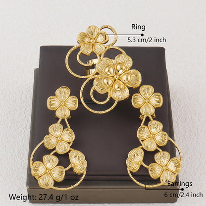 Ladies Luxury Jewelry Clip Earrings Ring 2 Piece Bohemian Earrings Jewelry Set African Bride Engagement Earrings Ring