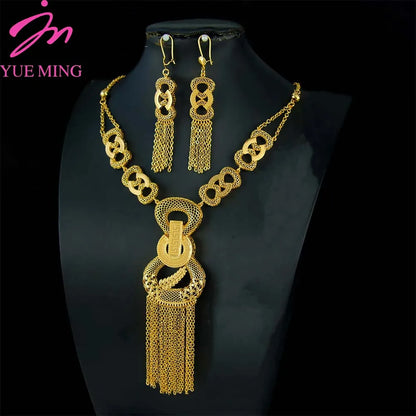 Luxury Arabic Gold Wedding Jewelry Set 24k Gold Plated Dubai Bridal Necklace Earrings Oman Women Vintage Jewelrys Gift For Mom