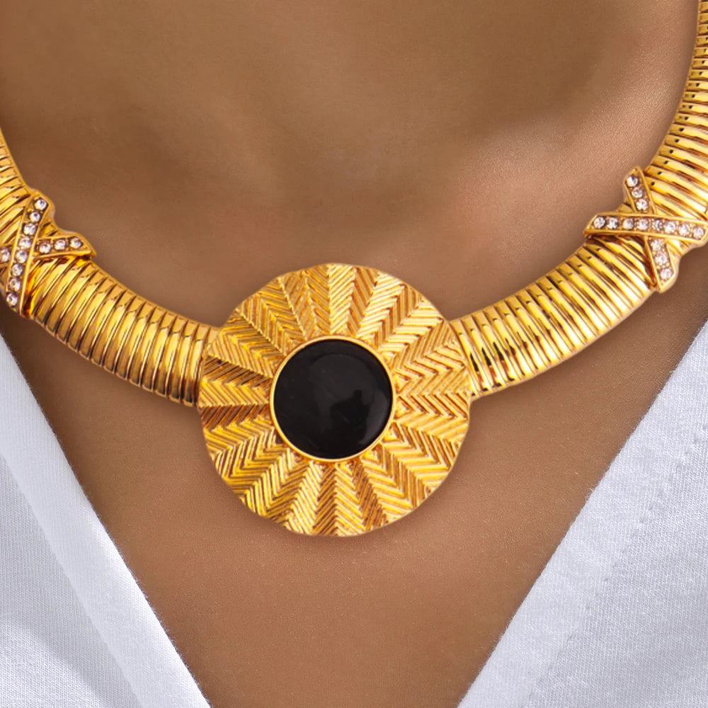 Joyería de oro de alta calidad para niñas, juego de joyas de oro etíope, juego de collares con aretes de boda africana de Dubái