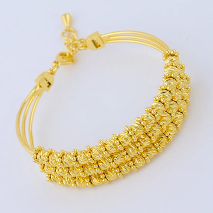 Gold Color Classic Bangle with Ring African Fashion Gold Plated Charms Jewelry Set for Women Luxury Wedding Bracelet Ring Set