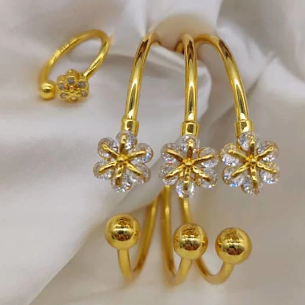 3pcs Black Zircon Cuff Bangles Dubai Gold Color Jewelry Wedding Bride Women Crystal Charm Bracelets Birthday Anniversary Gifts