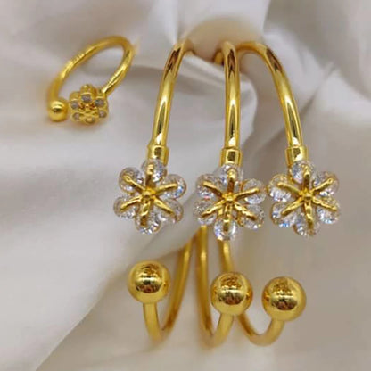 3pcs Black Zircon Cuff Bangles Dubai Gold Color Jewelry Wedding Bride Women Crystal Charm Bracelets Birthday Anniversary Gifts