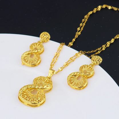 African 24K Gold Plated Necklaces Earrings Jewelry Set For Dubai Indian Nigeria Women Bridal Wedding Party Gift Jewellery