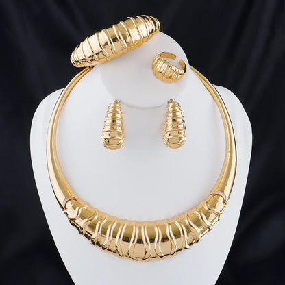 gold plated earrings and necklace bracelet Rings set women Italian vintage wedding party Jewelry Gift set
