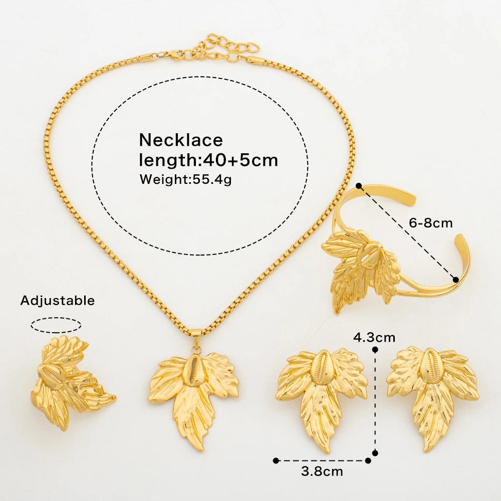 YM Necklace Sets Female Maple Leaf Earrings Autumn Jewelry Accessories Girl Geometric Classic Shell Bangles Rings Charm Chains