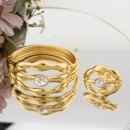 18K Gold Plated Zirconia Bracelet & Ring Jewelry Set for Women, Elegant Earrings & Necklace Gift for Party Birthday