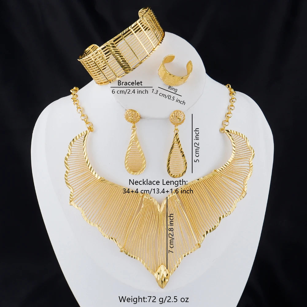 Hot Selling Italian 24k Gold Plated Jewelry Set Women's Wedding Party Banquet Big Pendant Earrings Bracelet Ring Sets Gifts