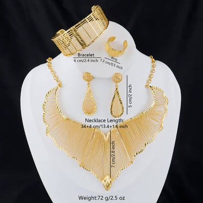 Hot Selling Italian 24k Gold Plated Jewelry Set Women's Wedding Party Banquet Big Pendant Earrings Bracelet Ring Sets Gifts