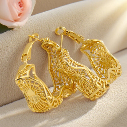 Elegant Stainless Steel Earrings For Women Gold Color Bohe Style Hollow Earrings Nigerian France Jewelry For Party Wedding Gifts