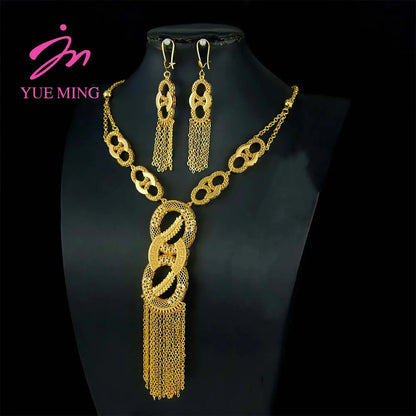 Luxury Arabic Gold Wedding Jewelry Set 24k Gold Plated Dubai Bridal Necklace Earrings Oman Women Vintage Jewelrys Gift For Mom