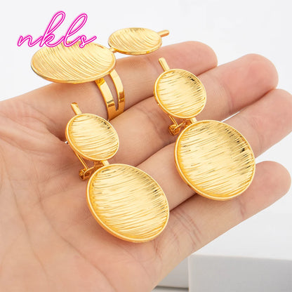 24K Luxury Gold Jewelry Set for Women – Dubai African Round Bangle Earrings Necklace Ring Wedding Party Gift 18K jewellery woma
