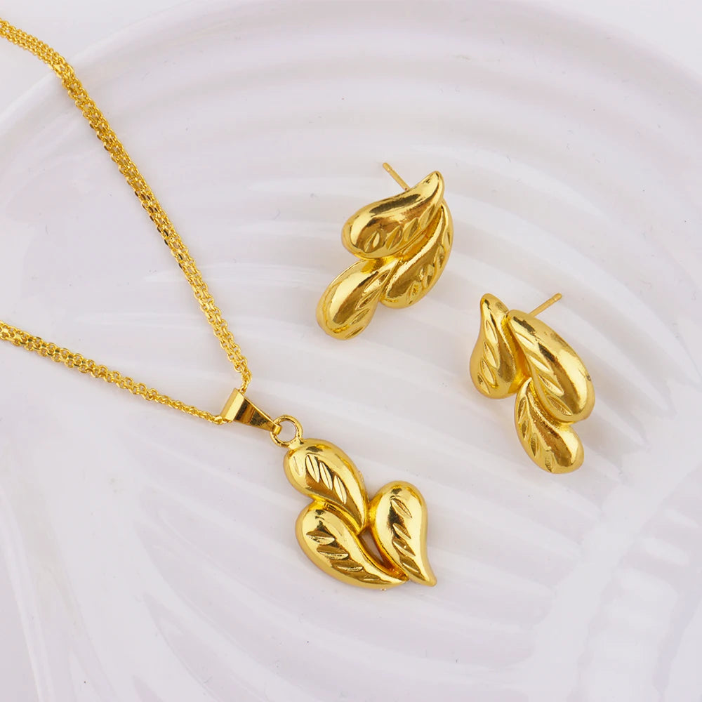 Stainless Steel Earrings Necklace for Women America Delicate Charm Water Droplets Shape Jewelry Set For Party Marry Accessories