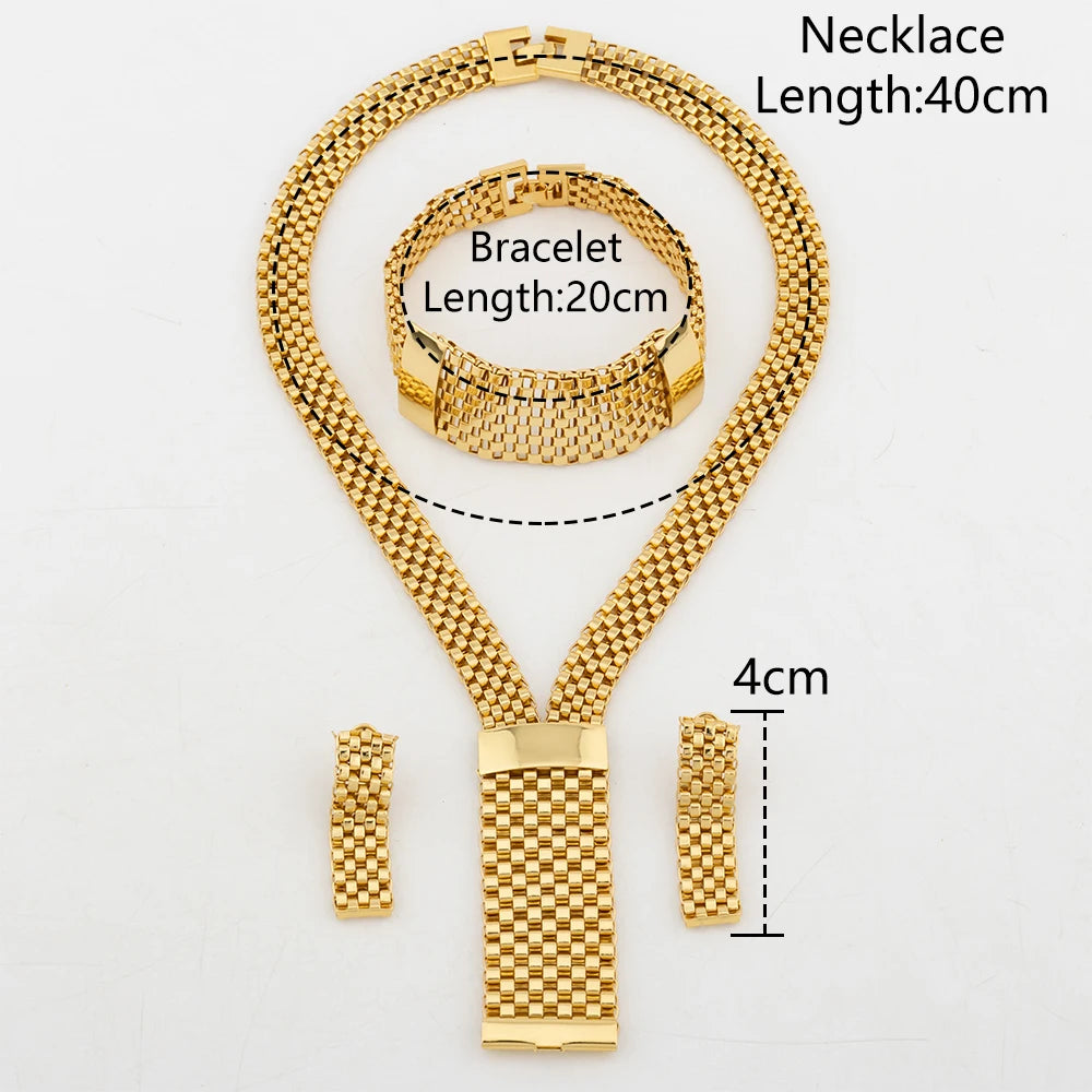 18k Gold Plated Jewelry Set for Women Luxury Wedding Italian Jewellery Bride Necklace Earring Bracelet African Jewelry Accessory