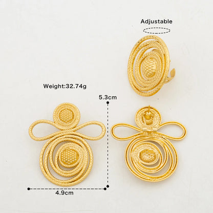 Gold Color Earrings Ring Sets Waterproof Round Clip Earrings Daily Wear Elegant Trendy Jewelry Set for Women Party Birthday Gift