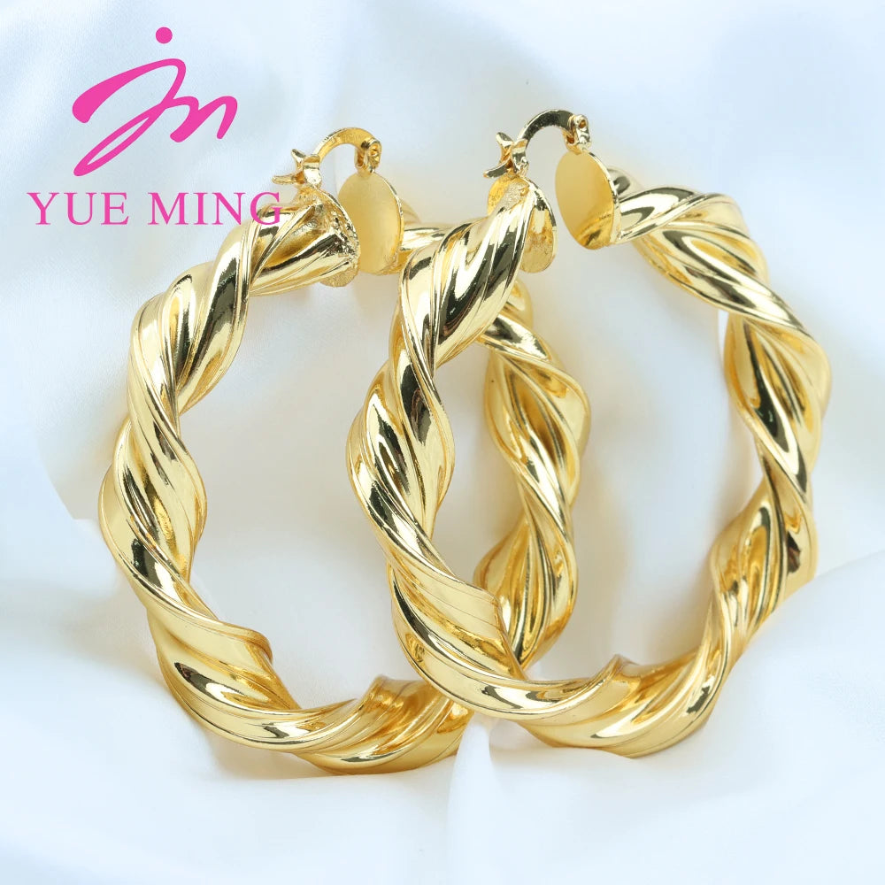 Big Hoop Earrings 60MM 18K Gold Plated Clip Copper Round Circle Earrings for Women's Fashion Statement Golden Punk Charm Earring - YUEMING JEWELRY