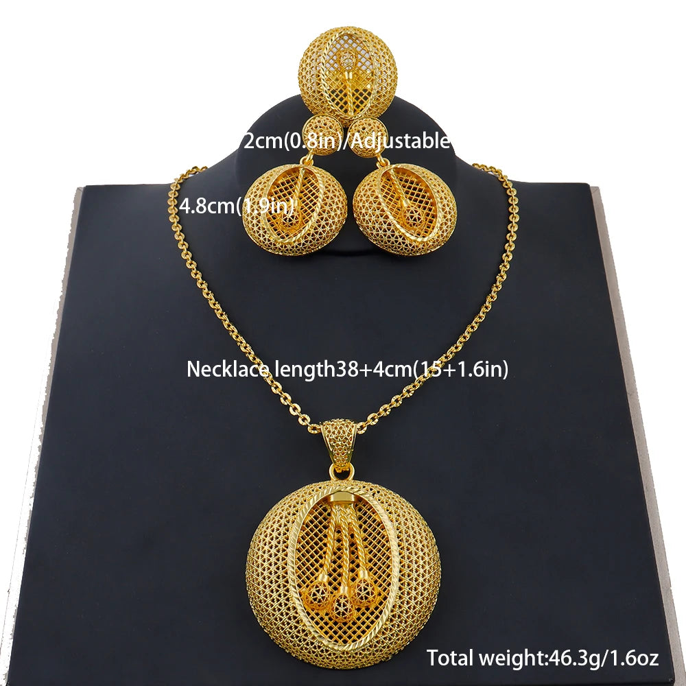 24k gold color party necklace earrings rings set luxury gold jewelry sets for woman wedding party Accessories