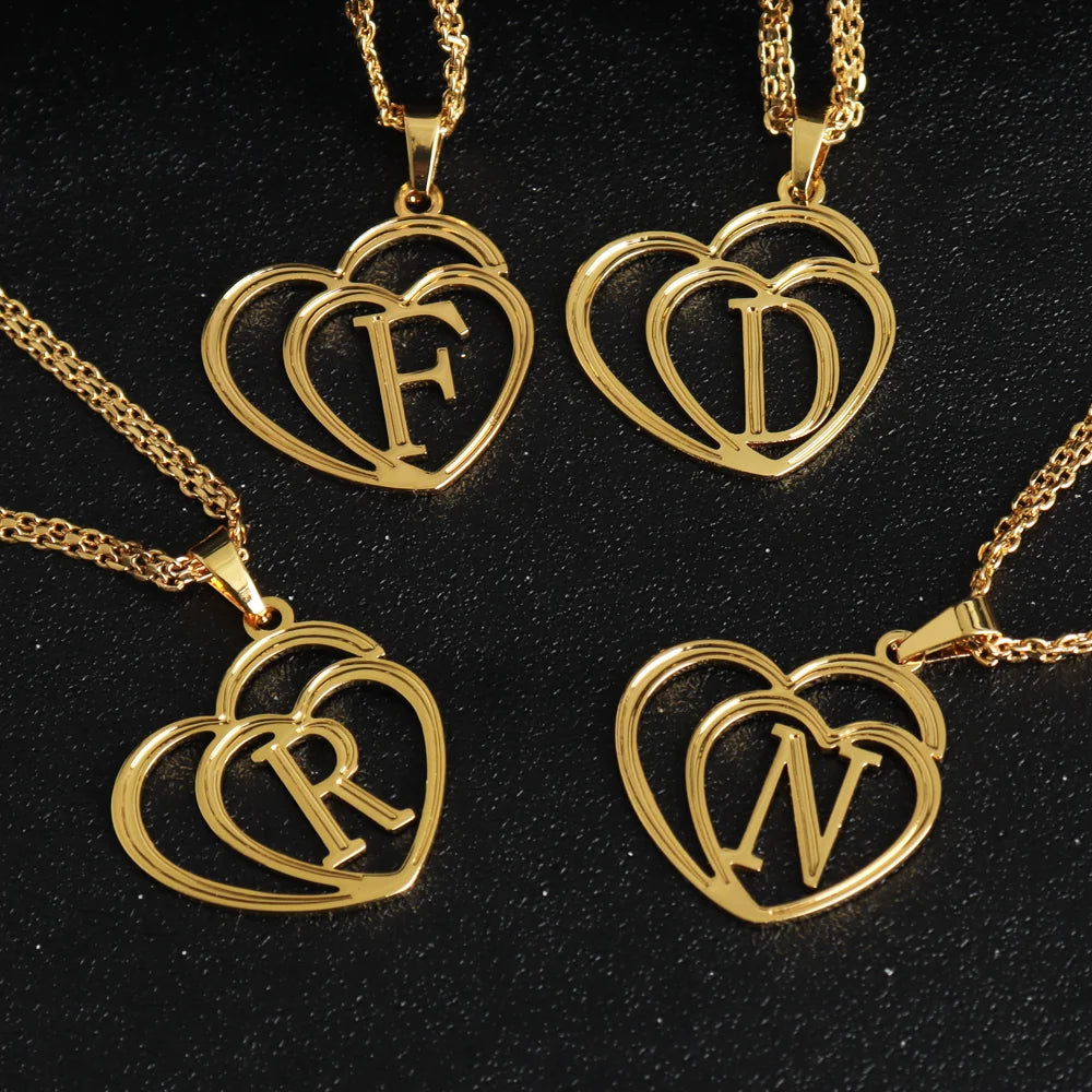 18K Gold Tone Ethiopia Heart Letter Necklace, Stainless Steel Personalized Jewelry for Women, Party Easter Gift, Necklace Woman
