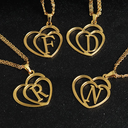 18K Gold Tone Ethiopia Heart Letter Necklace, Stainless Steel Personalized Jewelry for Women, Party Easter Gift, Necklace Woman