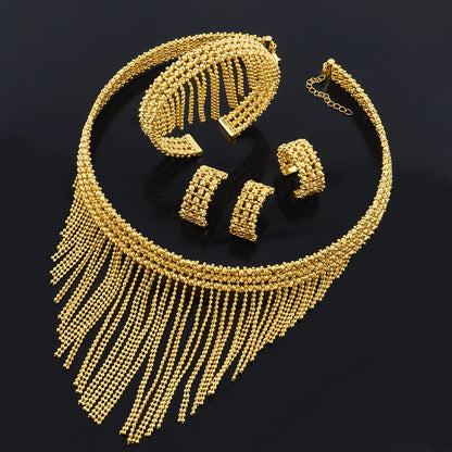 Gold Plated Hand-Knit Design Jewelry Set for Women Necklace Bracelet Ring Earrings Jewelry Set Party Gifts