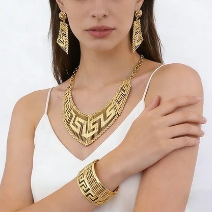 hot selling necklaces earrings bracelets ring jewelry sets four-piece Dubai African Gold Color Flower bride wedding  Party Gifts