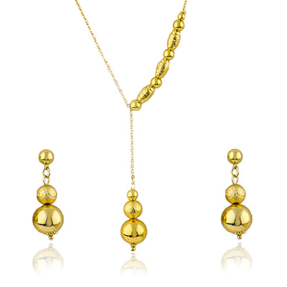 Italy French Gold Plated Round bead Necklace Earrings 3pcs Set for Women Bride Smooth Gold Color Jewelry Gift for Party Wedding