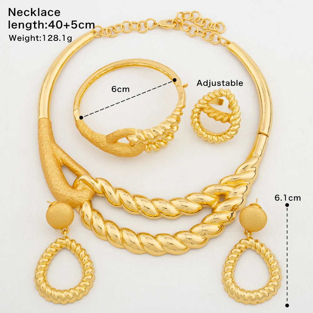 Fashion High Quality Earrings Necklace Arab 18K Gold Plated Bangle Ring Dubai 4PCS Jewelry Set Design Women Bride Christmas Gift