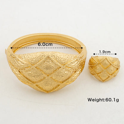 Dubai Bangle Ring Set for Women 18k Gold Color Large Bangle and Ring Bridal Weddings Set Nigerian Classic Design Bangle Ring Set