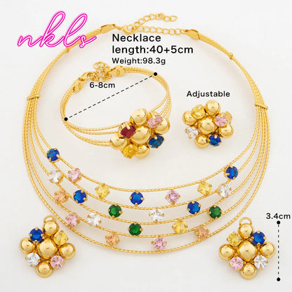 Italian 18k Gold Plated Jewelry Set Brazilian New Design Necklace Earrings Bangle Ring Set for Women Dubai Wedding Party Jewelry