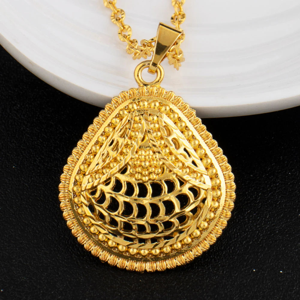 YM Gold-plated Women Jewelry Set India Dubai Earrings Ring Necklace Nigeria Gold Color Hollow  Jewelry Apply to Wedding Mother's