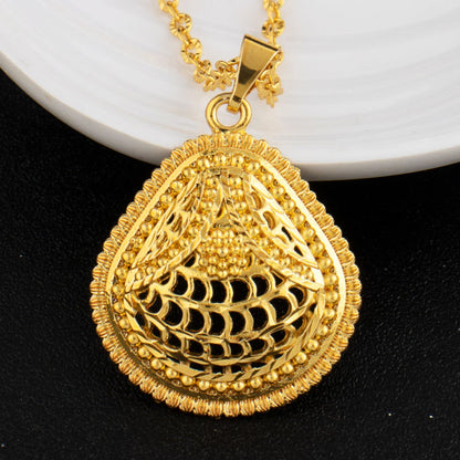 YM Gold-plated Women Jewelry Set India Dubai Earrings Ring Necklace Nigeria Gold Color Hollow  Jewelry Apply to Wedding Mother's