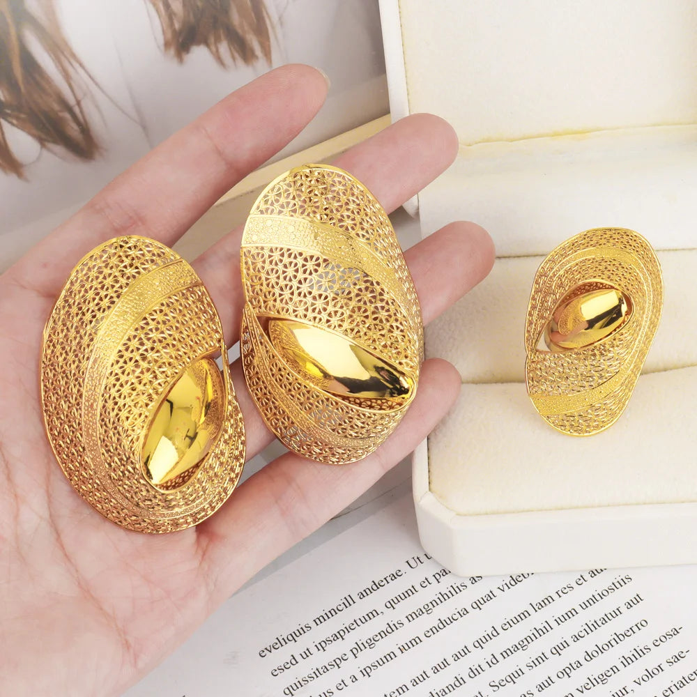 2025 New Women Style Design Ring and Earrings Girls Exaggerated Hollow Out Pretty Jewelry Set For Party Wedding Mother's Day