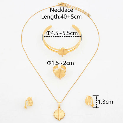 Jewelry Set for Child Fashion 18K Gold Plated Copper Necklace Earrings Bangle Ring Set Luxury Dubai Jewellery Trendy Accessories - YUEMING JEWELRY