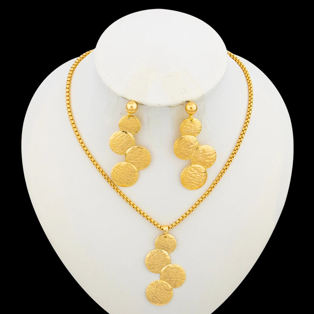 Ethiopia Golden Plated Jewelry Set Ladies Elegant Necklace and Earrings 2Pcs/Set Afican Dubai Party Bridal Jewelry Accessories