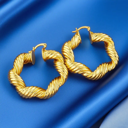 Classic Stainless Steel Ear Buckle for Women Trendy Gold Color Geometric Twisted Thick Hoop Earrings Punk Hip Hop Jewelry Gift