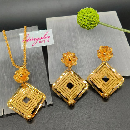 Good Luck & fortune Round Gourd Pendant Set For Women Necklace Earring Nigerian Gold Plated Jewellery Dubai Wedding Bridal Gift