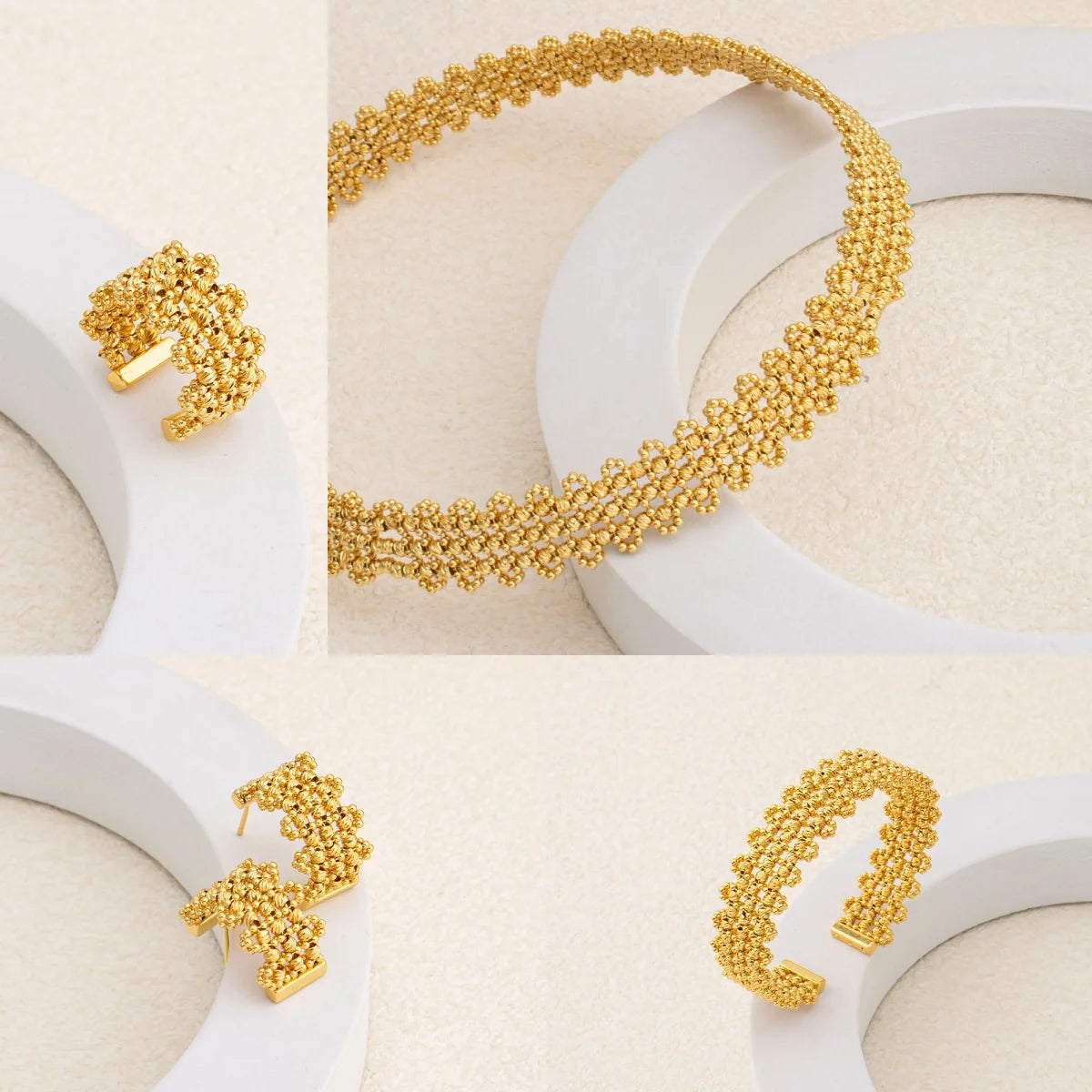 Jeweled 4-Piece Set Necklace Earrings Bracelet and Ring Handcrafted Water-Resistant and Hypoallergenic Fashionable Bridal Gifts