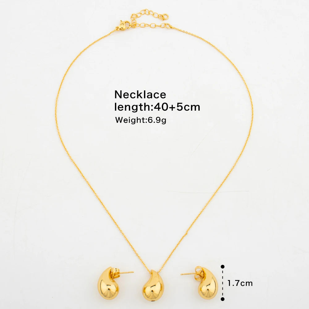 Italian Gold Color Jewelry Set for Women Small Design Earrings and Necklace 2Pcs Set for Party Daily Wear Girls Gifts Jewelry