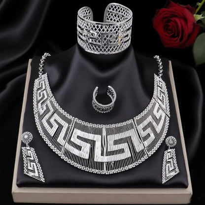 hot selling necklaces earrings bracelets ring jewelry sets four-piece Dubai African Gold Color Flower bride wedding  Party Gifts
