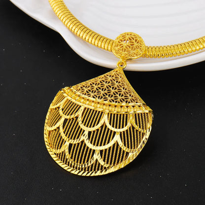 Gold plated Jewelry Set India Dubai Jewelry Gold Geometry Necklace Earrings Ring  for Nigerian Wedding Bridal Holiday Gift