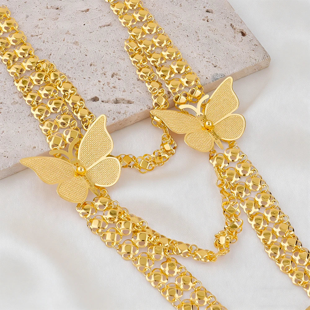 New Indian Gold color Long Necklace Set Nigerian Party Bride Wedding Luxury Dubai Earrings Jewelry Women's Valentine's Day Gift