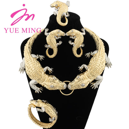 Fashion Jewelry Set Italian Gold Plated Crocodile Body Pendant Necklace Bracelet Earring Ring Woman Necklace Personality Design - YUEMING JEWELRY