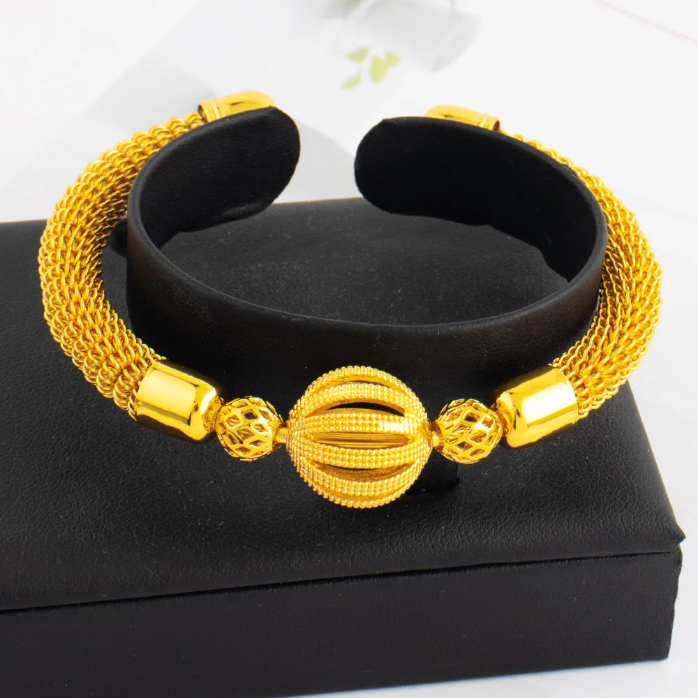 Tone Dubai Bead Grid Adjustable Bangle for Women, Luxury Fashion Bracelet Gift for Party Wedding Mother’s Day, Jewelry