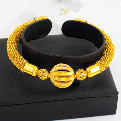 Tone Dubai Bead Grid Adjustable Bangle for Women, Luxury Fashion Bracelet Gift for Party Wedding Mother’s Day, Jewelry