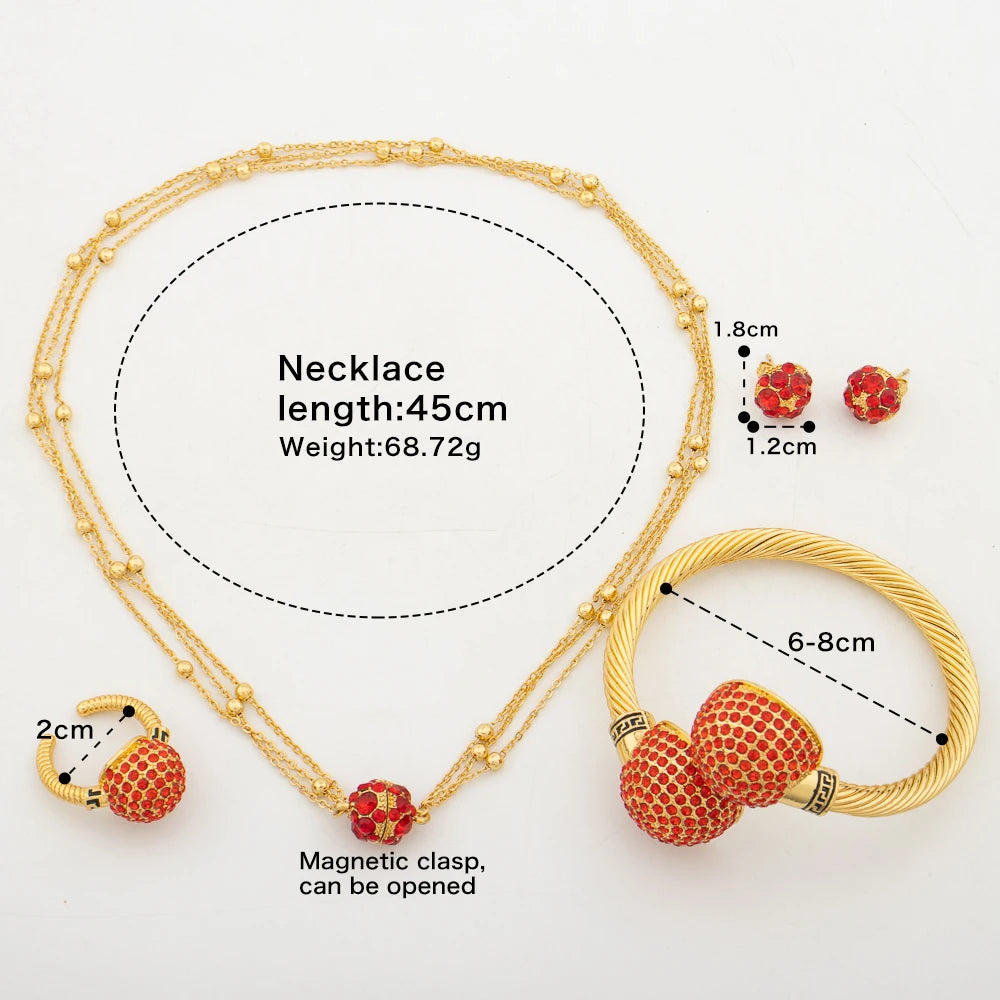 Red Zircon Jewelry Set Lady Gold Color Creative Magnetic Pendant Simple Clip Earrings Exquisite Necklace Charm Cuff Bangles Ring