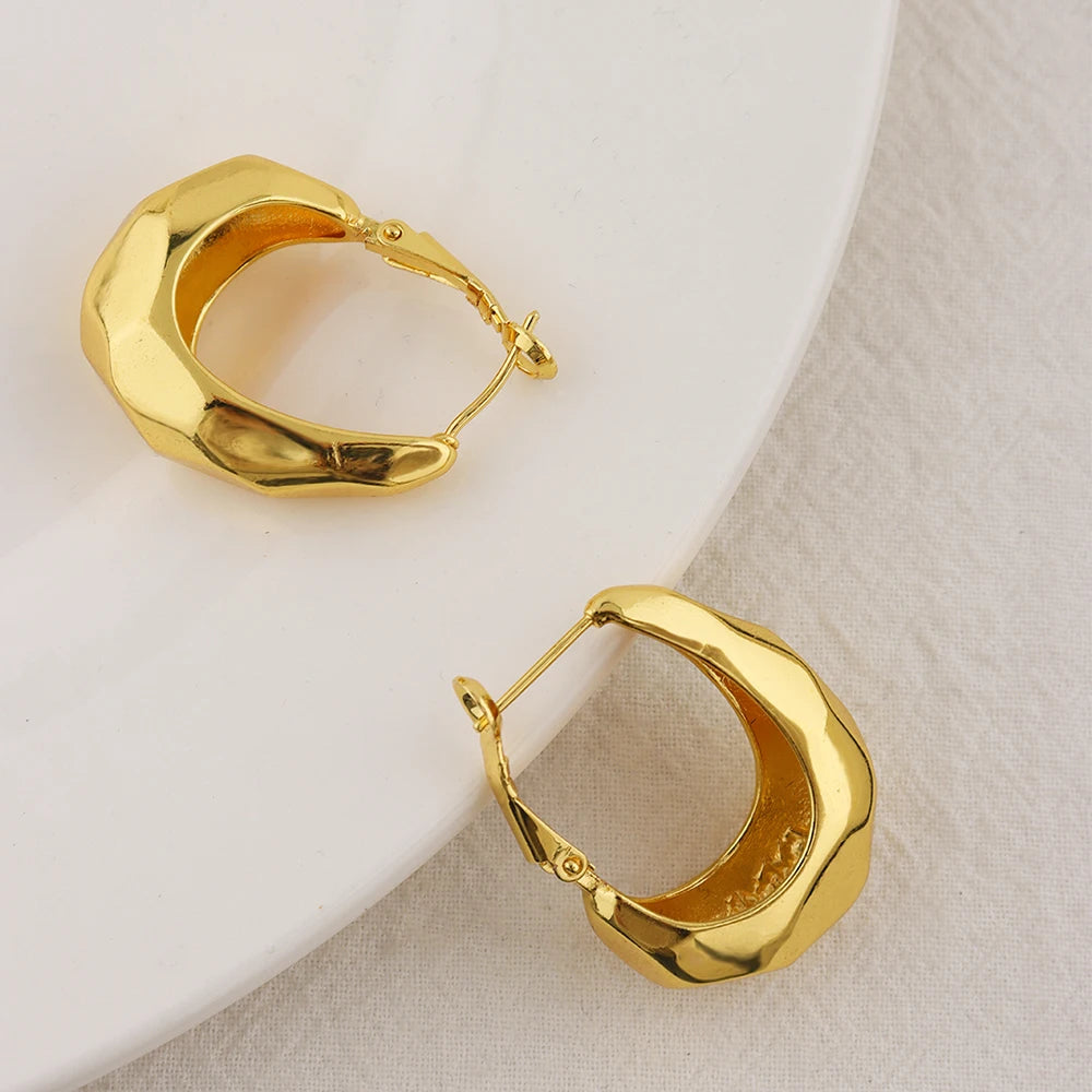 Smooth Chunky Tone Round Hoop Earrings for Women Girls Thick Wide Metal Statement Vintage Jewelry Gift Earring Set Chic