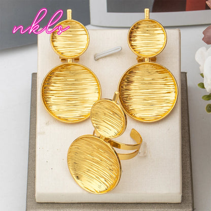 24K Luxury Gold Jewelry Set for Women – Dubai African Round Bangle Earrings Necklace Ring Wedding Party Gift 18K jewellery woma