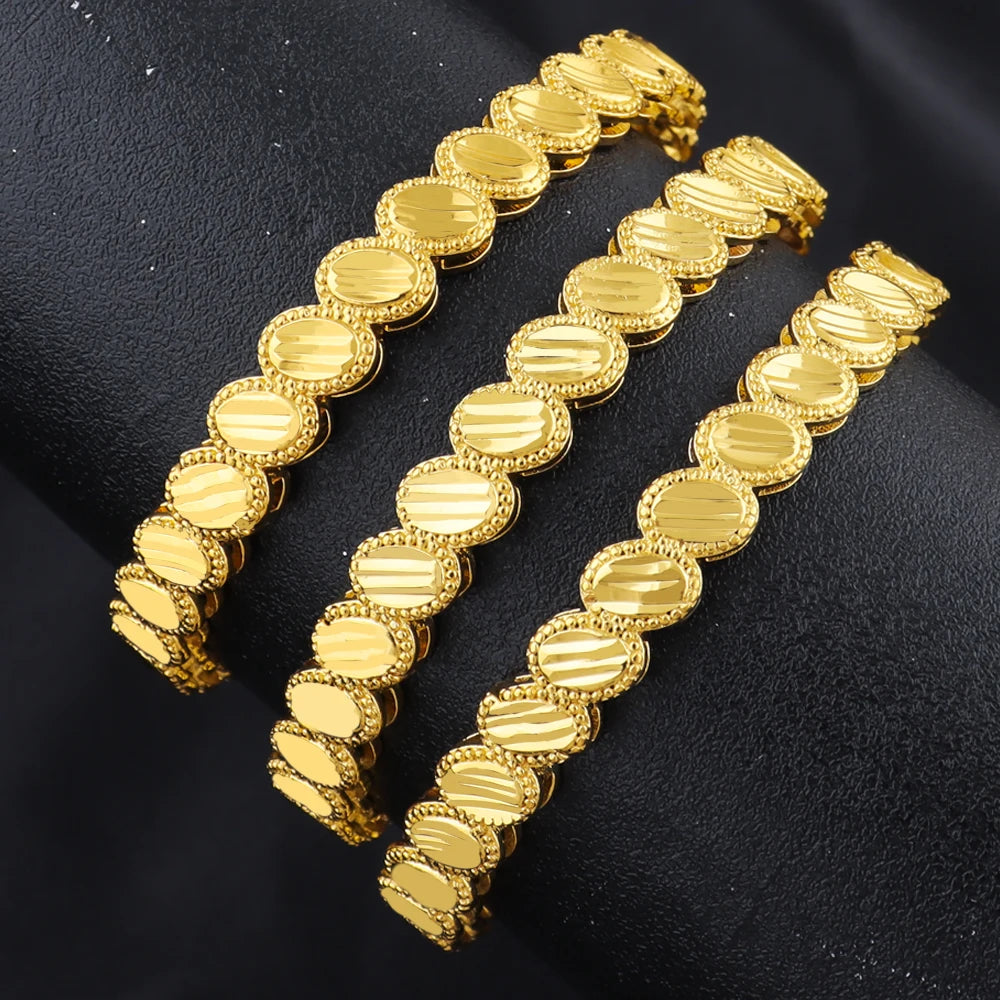 bohemian bracelet gold dubai 24k Women's Retro Simple Gold Color Metal Bracelets Girly Charm Fashion Jewelry Wedding Gift