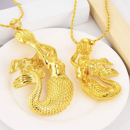 Gold Color Mermaid Pendant Fashion Gold Plated Jewelry Hip Hop Women Men Popular Necklace For Daily Wear Anniversary Wholesale