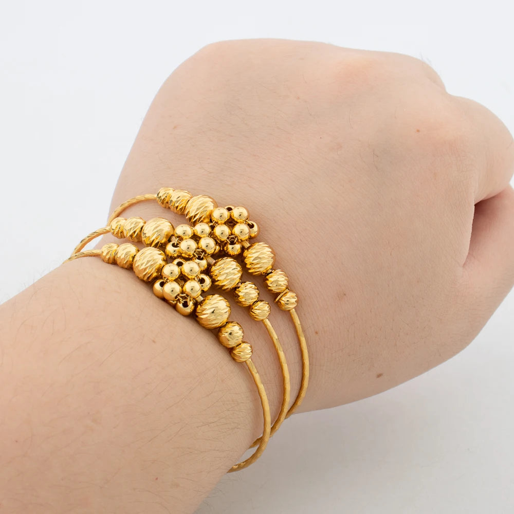 3pcs Round Beads Cuff Bangles Vintage Fashion Simplicity Temperament Jewelry Charm Bracelet for Women Banquet Anniversary Gifts